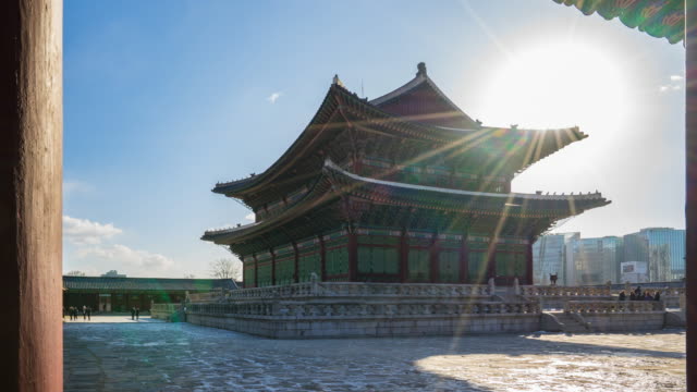 Gyeongbokgung-Palace-in-Seoul,-South-Korea-Time-Lapse