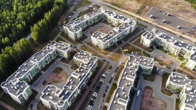 Aerial-view-on-housing-complex-of-apartment-buildings
