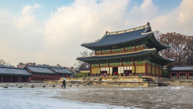 Changdeokgung-Palast-in-der-Stadt-Seoul,-Südkorea-Zeitraffer