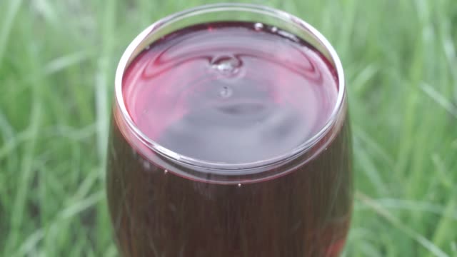 Glas-Wein-auf-einem-Rasen-Hintergrund,-Nahaufnahme.