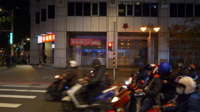 night-time-illuminated-taipei-city-traffic-street-crosswalk-panorama-4k-taiwan