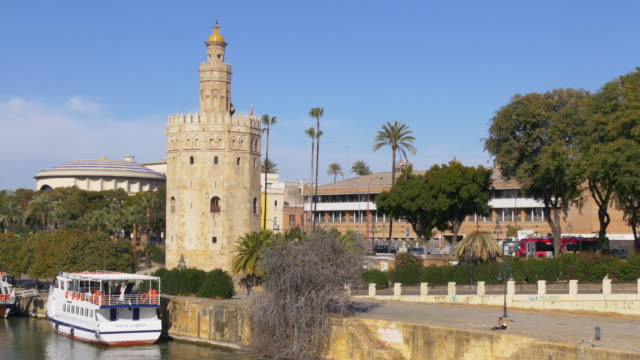 Sevilla-Fluss-Bucht-Tourist-Boote-4-k-Spanien