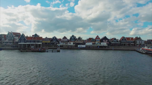 Volendam-town-in-North-Holland-in-the-Netherlands-Fly-Backwards-View