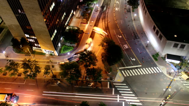 Nachtzeit-Straßenarbeiten-Luft-Zeitraffer