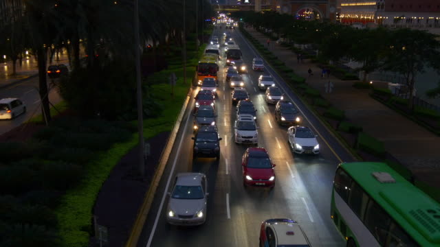 China-Macao-ciudad-noche-tiempo-tráfico-azotea-calle-panorama-4k