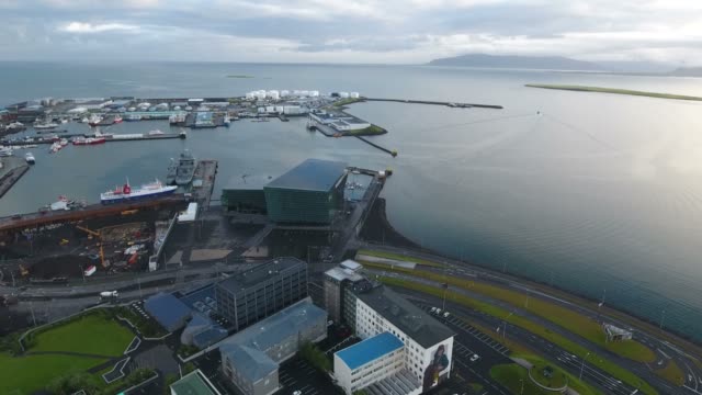 Aerial-shot-of-Reykjavik-city