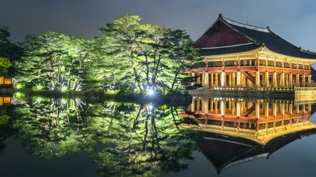 Zeitraffer-im-Gyeongbokgung-Palace-in-Seoul,-Südkorea