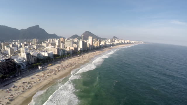 Aerial-view-of-Ipanema-beach-at-Rio-de-Janeiro,-Brazil