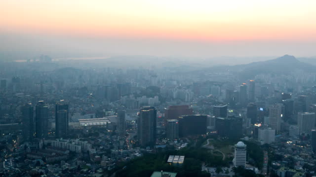 Aerial-view-of-sunset-at-Seoul