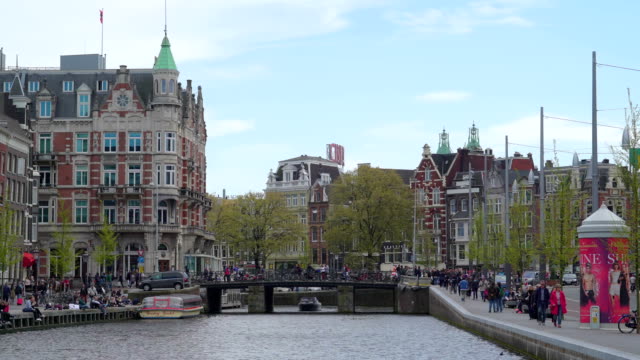 The-landscape-view-of-the-big-canal-and-the-buildings-in-Amsterdam