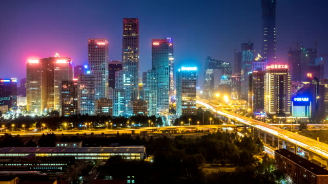 Time-lapse-of-Jianwai-SOHO,the-CBD-skyline-at-night-in-Beijing,China