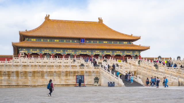Time-Lapse-video-crowd-of-tourist-in-Forbidden-city-landmark-of-Beijing-city,-China,-Timelapse,-4K