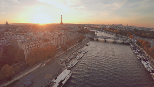Aerial-Eiffel-tower-Paris-sunset