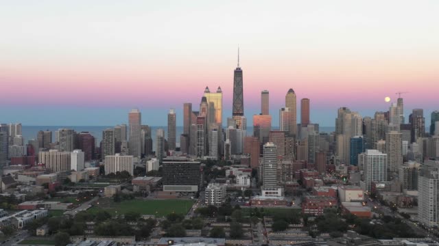 Chicago-Skyline-Aerial---Sunset