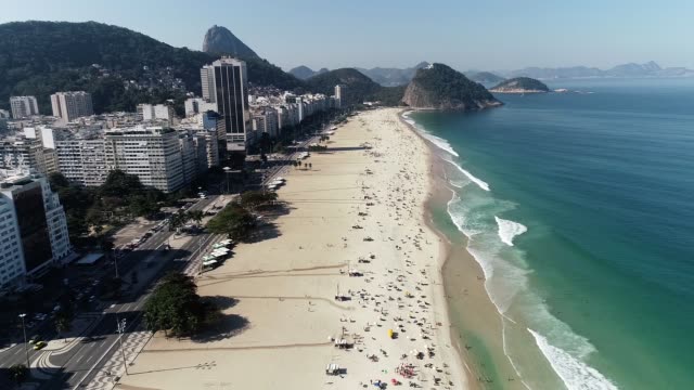 Drone-View-Copacabana-&-Leme-beach,-Rio-de-Janeiro
