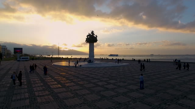 Izmir-Square-Drone,-City-square-by-from-drone,-sunset