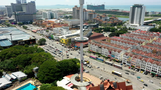 Aerial-view-of-Malacca-cityscape-with-Taming-Sari-Tower-at-daytime