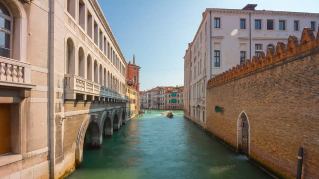 Italien-Venedig-Stadt-Sommer-Tag-berühmten-Wasser-Verkehr-Kanal-Panorama-4k-Zeitraffer