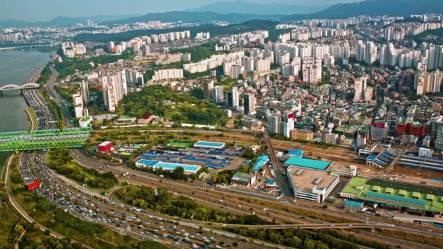 Modern-city-traffic-aerial-view