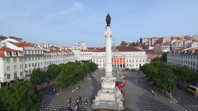Luftaufnahme-des-Rossio-Platz,-Lissabon,-Portugal