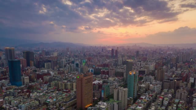 Sonnenuntergang-Himmel-Taipei-Stadtbild-aerial-Panorama-4k-Zeitraffer-Taiwan