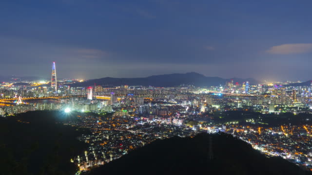 Seoul-City-und-Lotte-Tower,-Südkorea.-Zeitraffer-4k