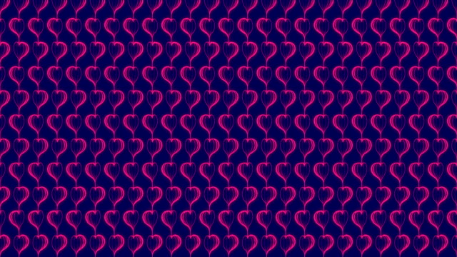 Abstract-Line-Love-Heart-shape-rotate-moving-illustration-pink-color,-valentine-concept-design-on-dark-blue-background-seamless-looping-animation-4K-with-copy-space