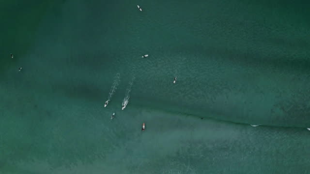 Luftaufnahme-von-Surfern-die-Wellen-reiten