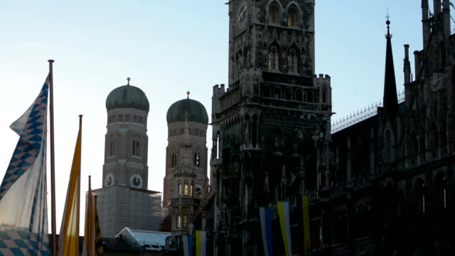 Munich-tourist-attraction-bavarian-flags-Marienplatz-Munich