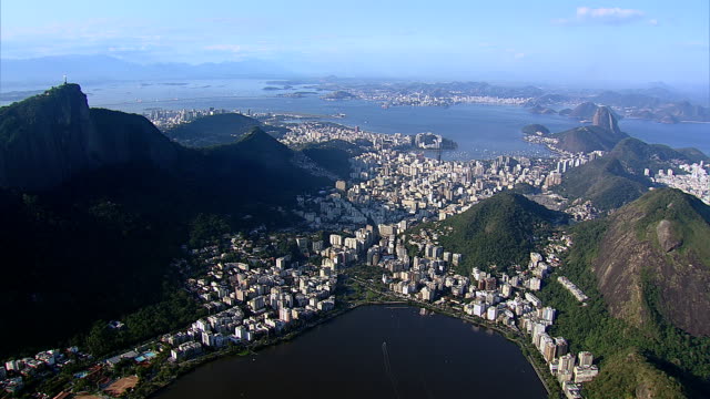 Aerial-view-of-Lagoa,-Beaches-and-Rio-de-Janeiro,-Brazil