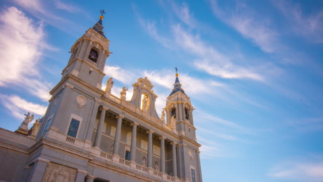 sunny-day-blue-sky-almudena-cathedral-top-view-4k-time-lapse-spain