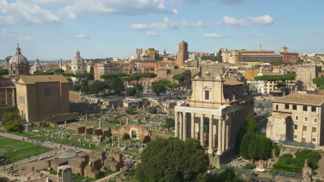 Italia-día-soleado-Roma-foro-romano-famoso-paisaje-urbano-ver-punto-panorama-4k