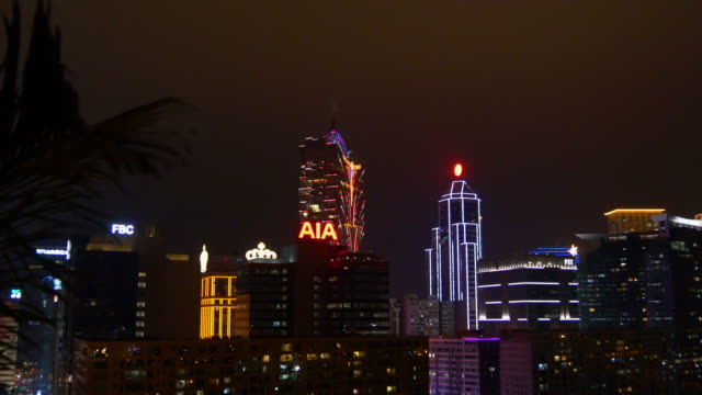 China-Macao-noche-tiempo-centro-de-la-ciudad-Hoteles-4k