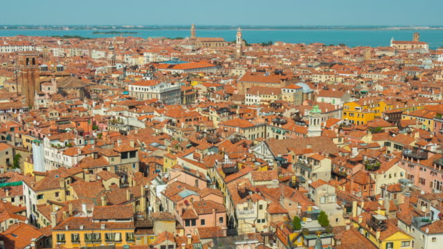 Italien-Sommer-Tag-Venedig-Stadt-berühmten-San-Marco-Campanile-Antenne-Stadtbild-Panorama-4k-Zeitraffer
