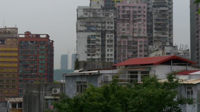China-bewölkten-Tag-Macau-Stadt-auf-dem-Dach-wohnen-Block-Panorama-4k