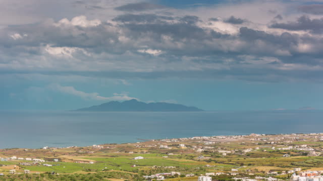 sonnigen-Tag-Santorini-Insel-Bucht-Panorama-4-k-Zeit-hinfällig,-Griechenland