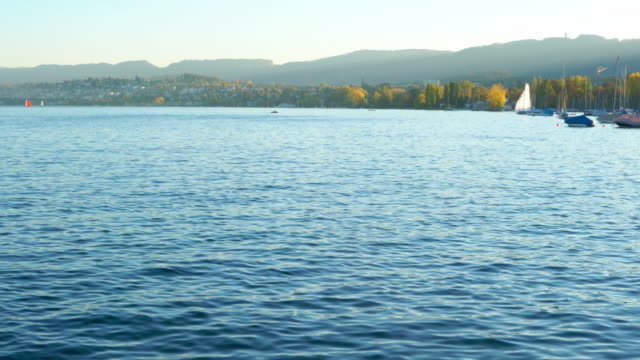 Yates-y-embarcaciones-de-recreo-nadan-en-el-lago-de-Zurich,-Suiza
