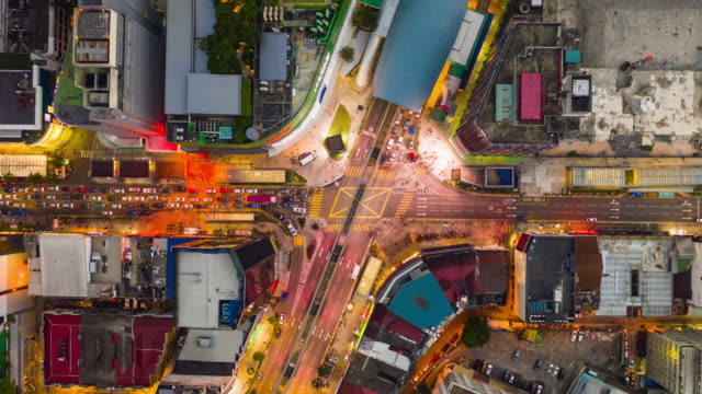 Sonnenuntergang-Kuala-Lumpur-Verkehr-Kreuzung-aerial-Panorama-Zeitraffer-4k-Malaysia