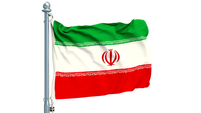 Iraní-bandera-ondeando-sobre-fondo-blanco,-animación.-Render-3D
