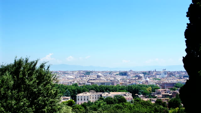Blick-auf-Rom-vom-Gianicolo:-Monumente,-die-skyline-der-Stadt,-Geschichte,-Landschaft