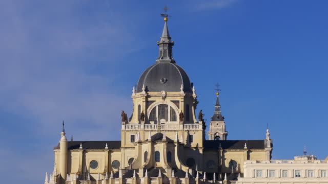 spain-blue-sky-madrid-sunny-day-almudena-cathedral-front-top-4k