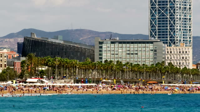 Beaches-and-architecture-of-Barcelona-city.Time-lapse.