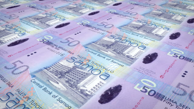 Banknoten-von-fünfzig-samoanischer-Tala-von-Samoa,-Bargeld,-Schleife