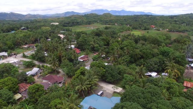 View-of-small-farming-community-village-roof-houses.-drone-aerial-shot