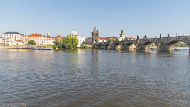 Timelapse-of-Vltava-river-with-boats