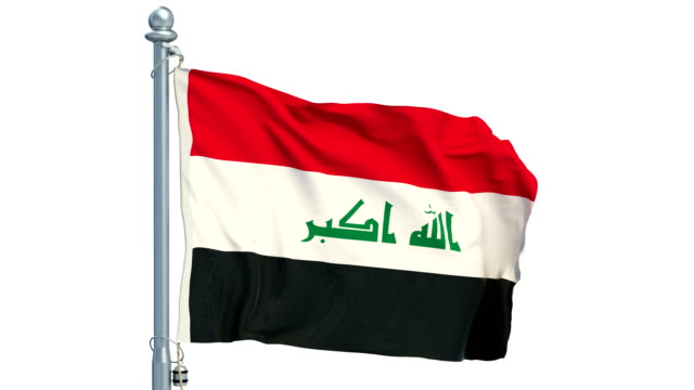 Irakische-Fahnenschwingen-auf-weißem-Hintergrund,-Animation.-3D-Rendering