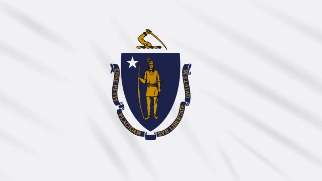 La-bandera-de-Massachusetts-revolotea-en-el-viento,-bucle-para-el-fondo