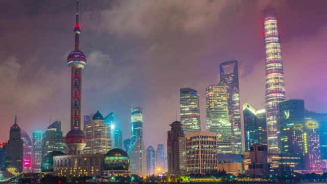 Time-lapse-photography-4K-Shanghai-pudong-downtown-at-night,-China