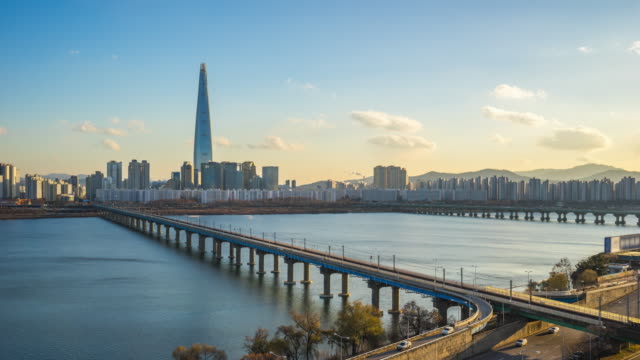 Skyline-von-Zeitraffer-von-Seoul-in-Seoul,-Südkorea-Zeitraffer-4K