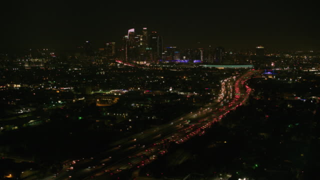 Los-Angeles,-Luftaufnahme-von-Los-Angeles-in-der-Nacht.